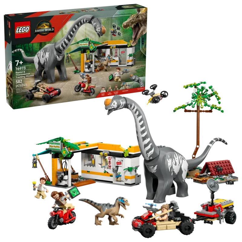 - LEGO Misiune de urmărire a unui Velociraptor și a unui Titanosaurus