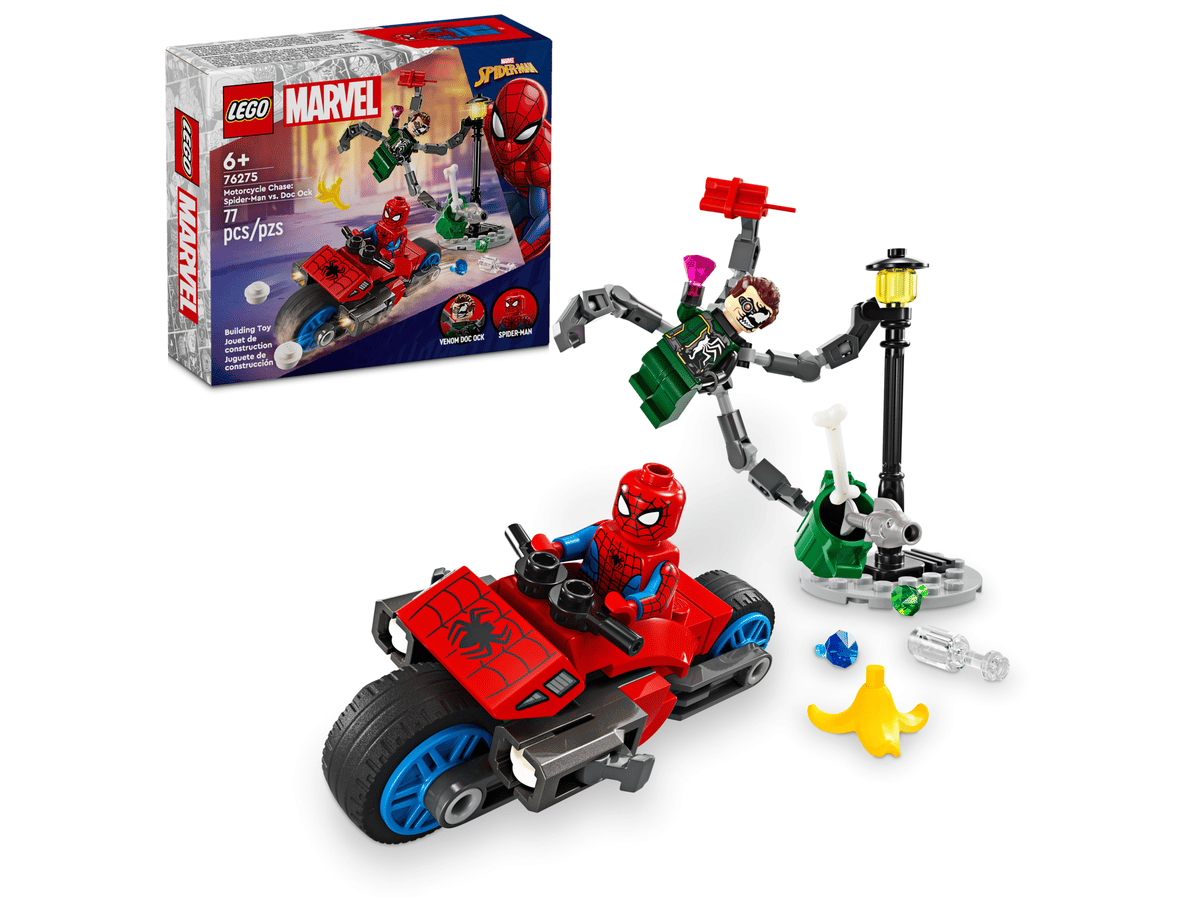 LEGO Urmărire pe motocicletă: Omul Păianjen vs Doc Ock